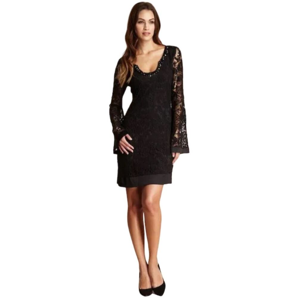 Hale Bob Southern Gothic Lace Overlay Layered Black Dress Long Sleeve XS
